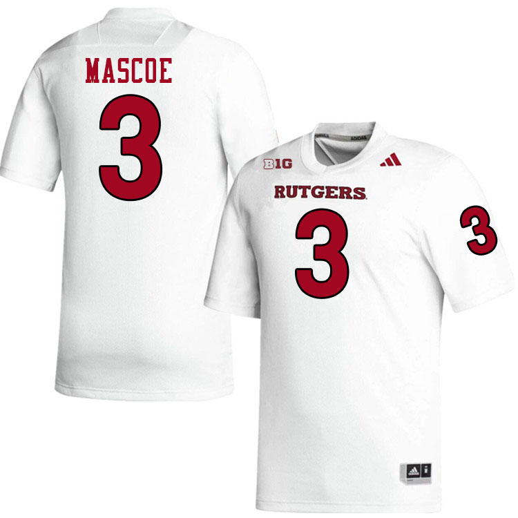 Men #3 Bo Mascoe Rutgers Scarlet Knights 2024 College Football Jerseys Stitched-White